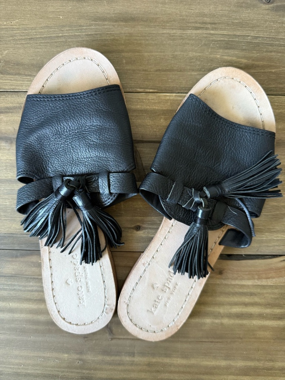 Kate Spade New York Leather Slide Sandals – Black Tassel – Size 7M